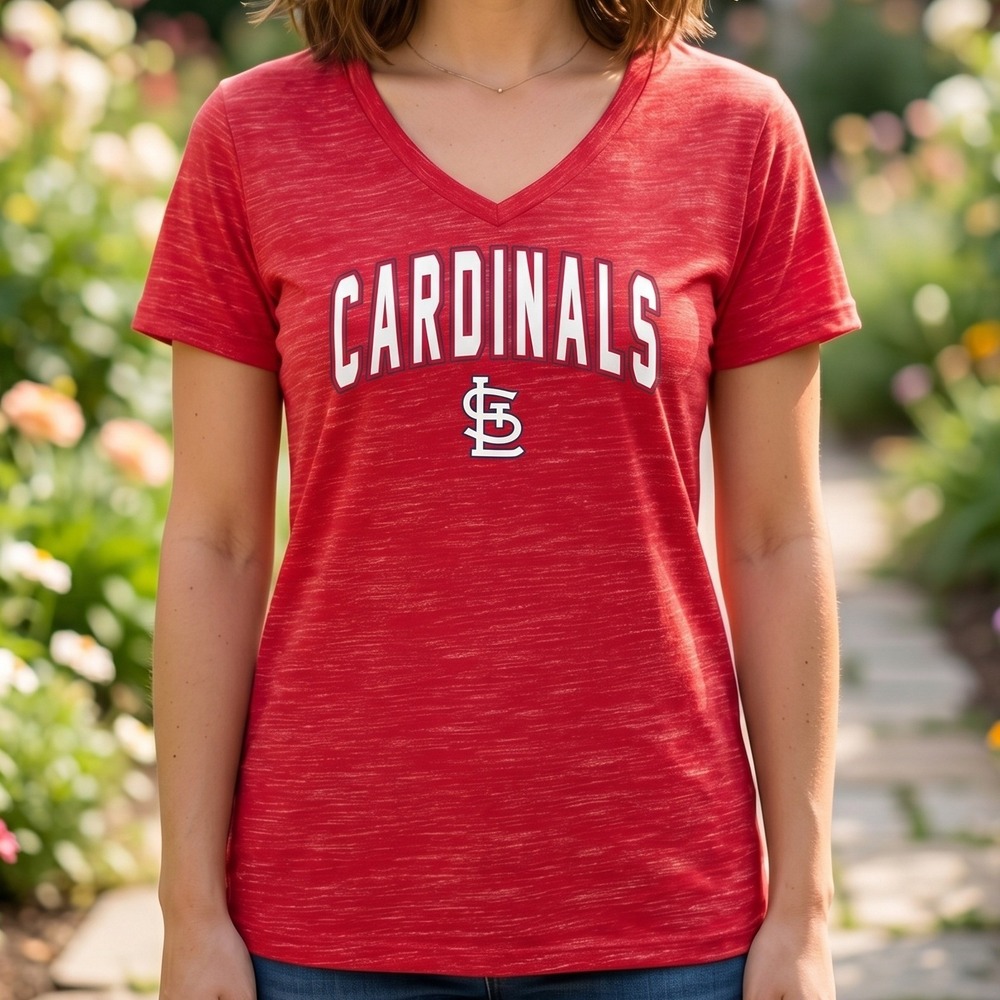 New Era St. Louis Cardinals Womens V-Neck T-Shirt Red Space Dye Raglan MLB 1X